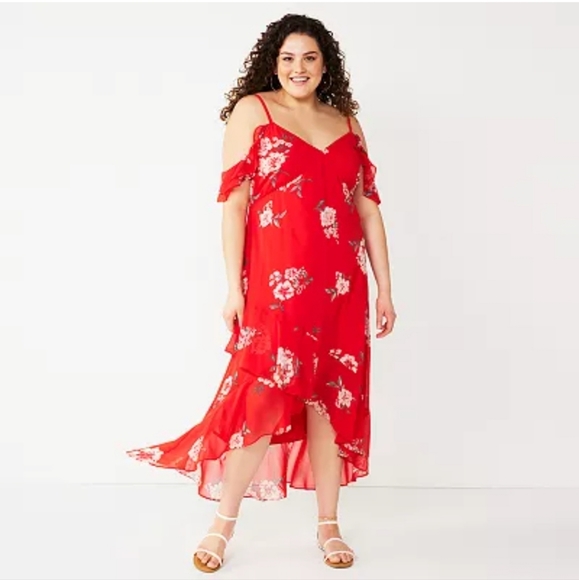 Speechless Dresses & Skirts - Juniors' Plus Size Speechless Ruffled High-Low Hem Maxi Dress
